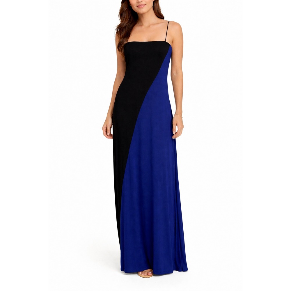 FELICITY & COCO Women's Sz XS Strapless Maxi Dress Blue Colorblock Cutout‎ Back